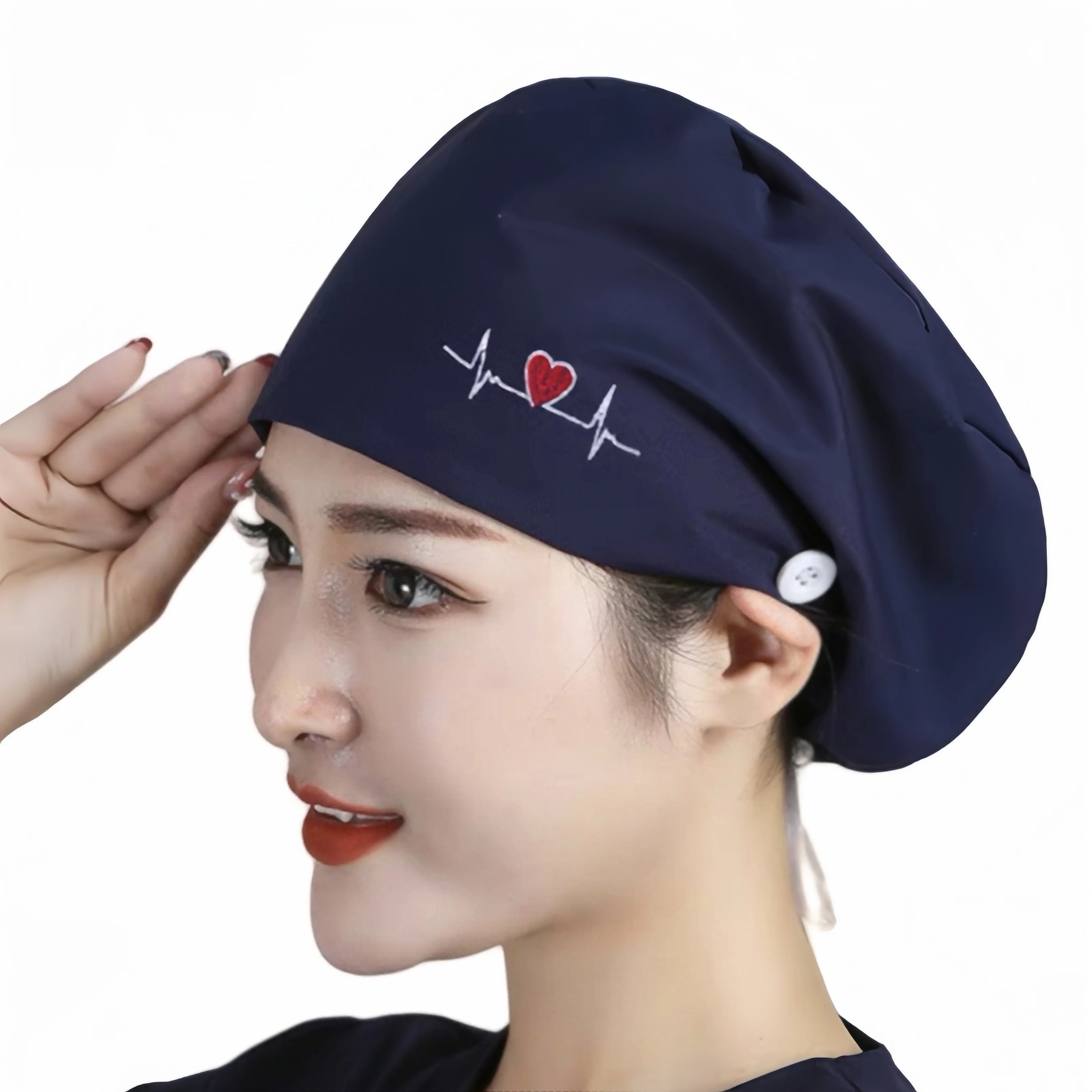 High Quality Elastic Nurse Hats Sweat-Absorbent Scrubs Caps for Dentist Pet Clinic & Beautician Working Accessories in Cotton