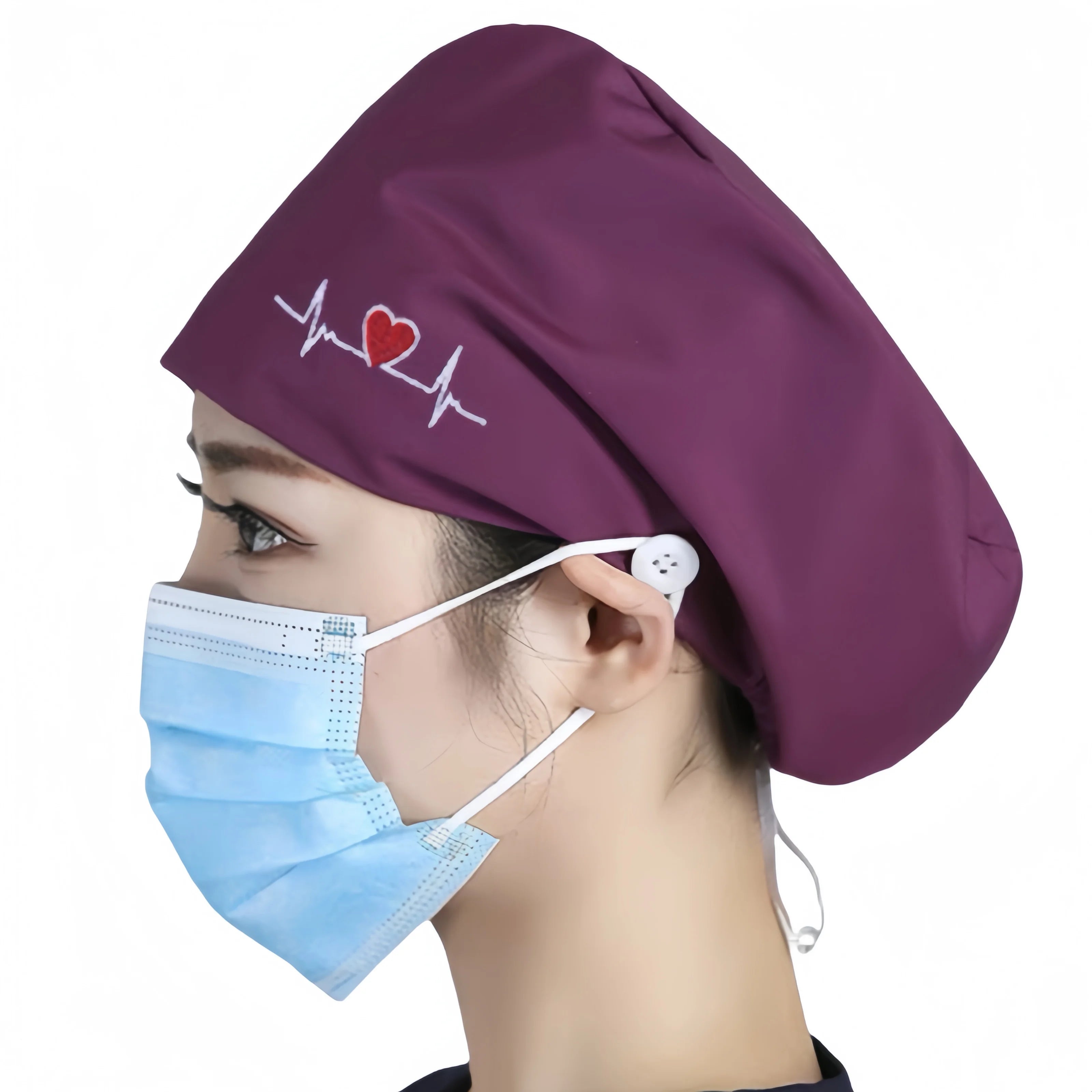 High Quality Elastic Nurse Hats Sweat-Absorbent Scrubs Caps for Dentist Pet Clinic & Beautician Working Accessories in Cotton