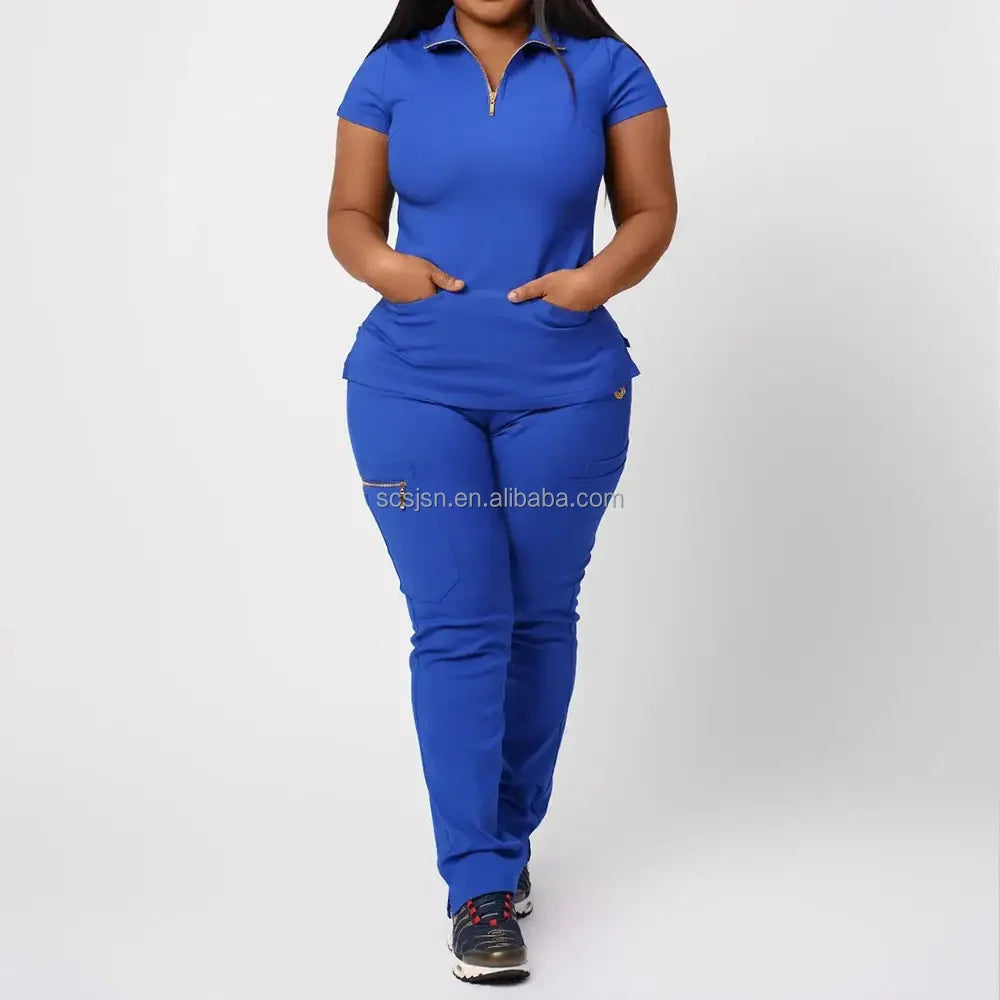 Ready Scrub Uniform Set Female New Style Zipper Pullover Nurse Uniforms Set Stretch Hospital Jogger Wholesale Medical Uniform