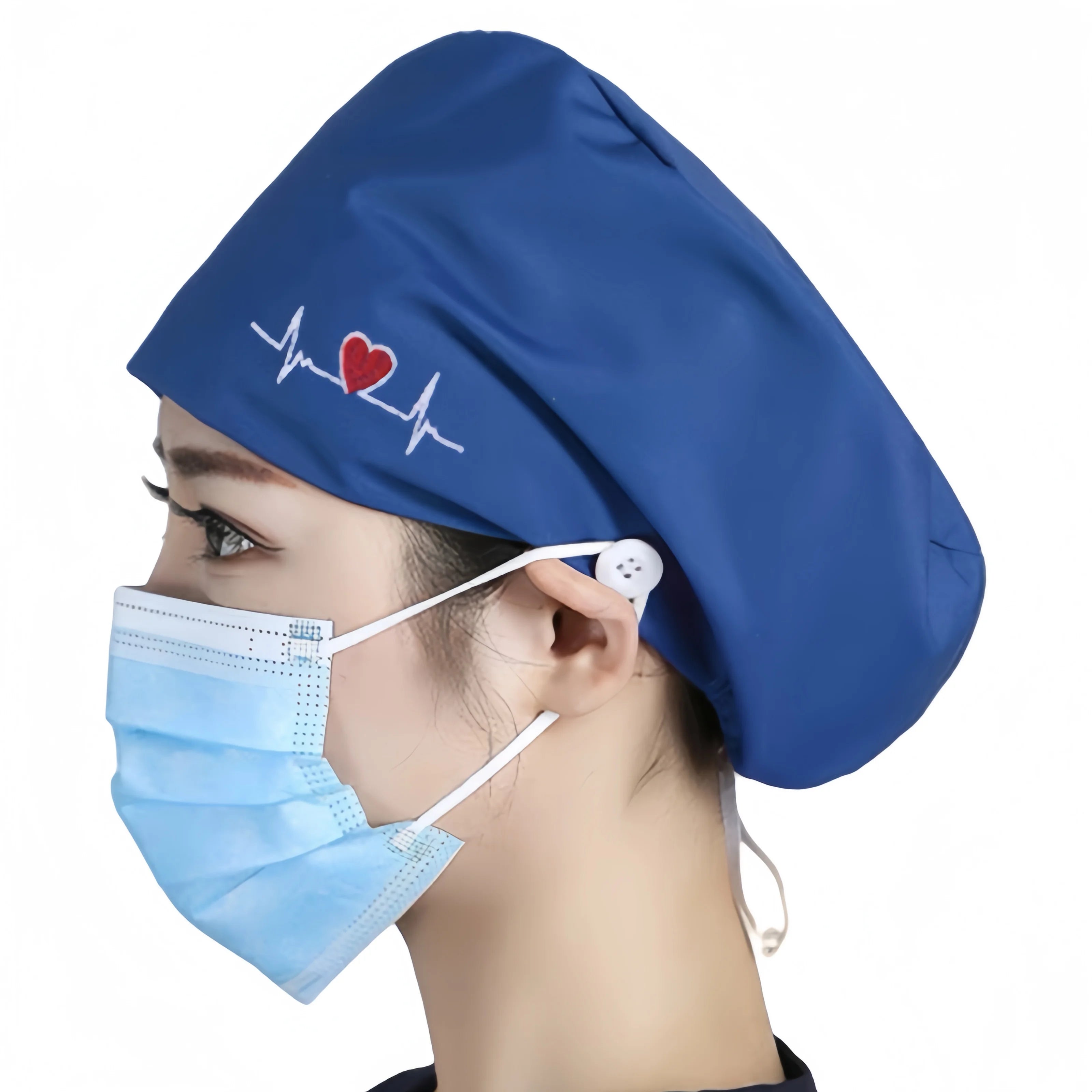 High Quality Elastic Nurse Hats Sweat-Absorbent Scrubs Caps for Dentist Pet Clinic & Beautician Working Accessories in Cotton