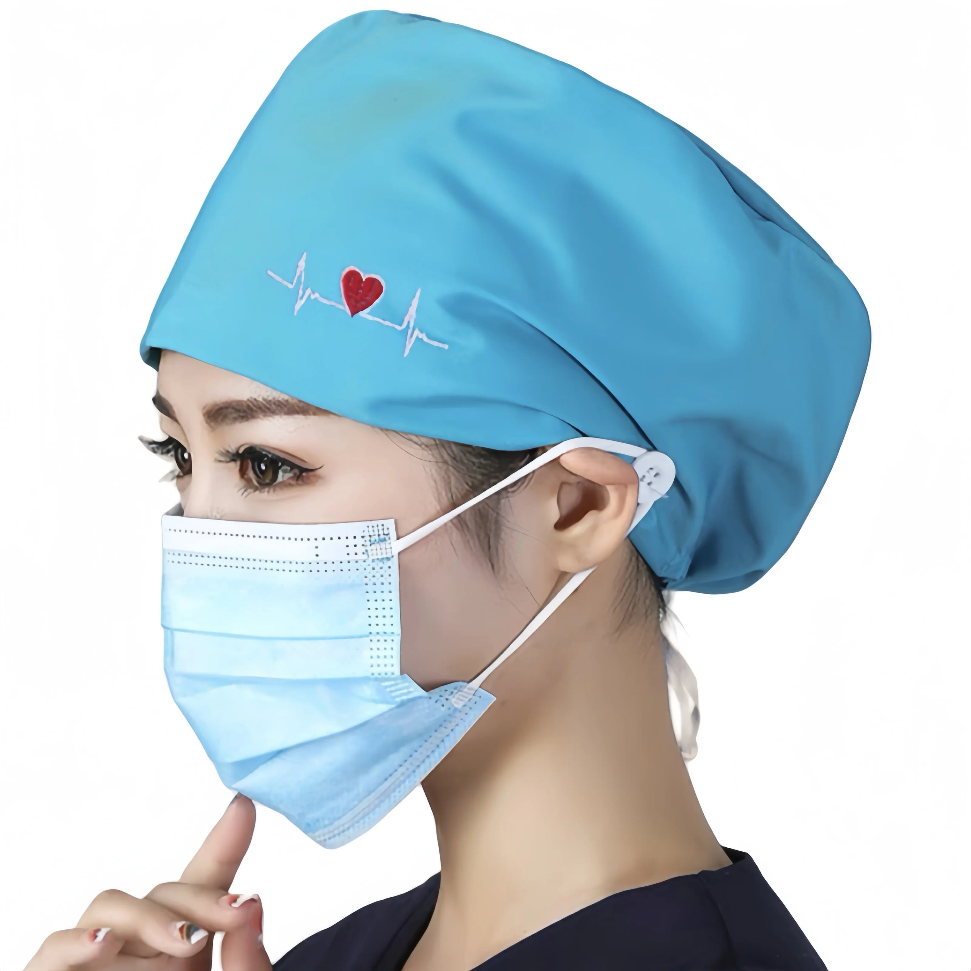 High Quality Elastic Nurse Hats Sweat-Absorbent Scrubs Caps for Dentist Pet Clinic & Beautician Working Accessories in Cotton