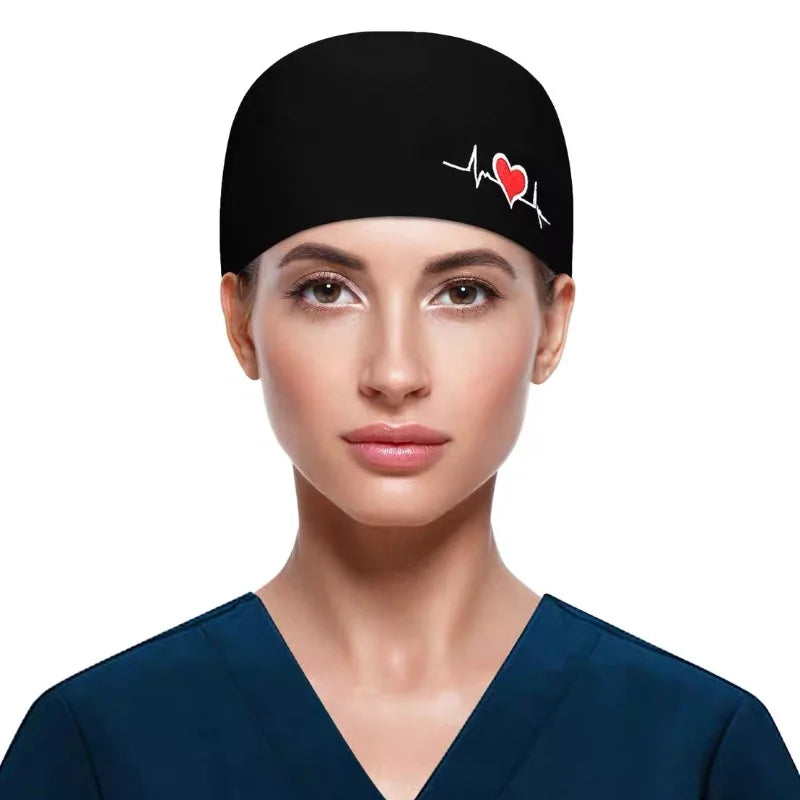 High Quality Elastic Nurse Hats Sweat-Absorbent Scrubs Caps for Dentist Pet Clinic & Beautician Working Accessories in Cotton