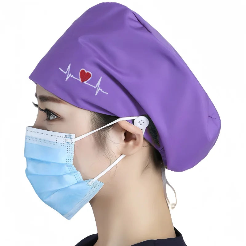 High Quality Elastic Nurse Hats Sweat-Absorbent Scrubs Caps for Dentist Pet Clinic & Beautician Working Accessories in Cotton