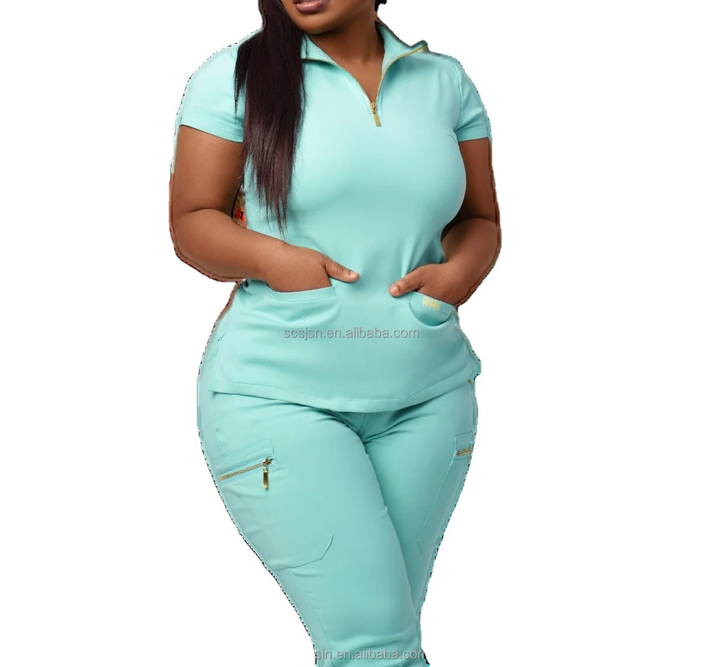 Ready Scrub Uniform Set Female New Style Zipper Pullover Nurse Uniforms Set Stretch Hospital Jogger Wholesale Medical Uniform