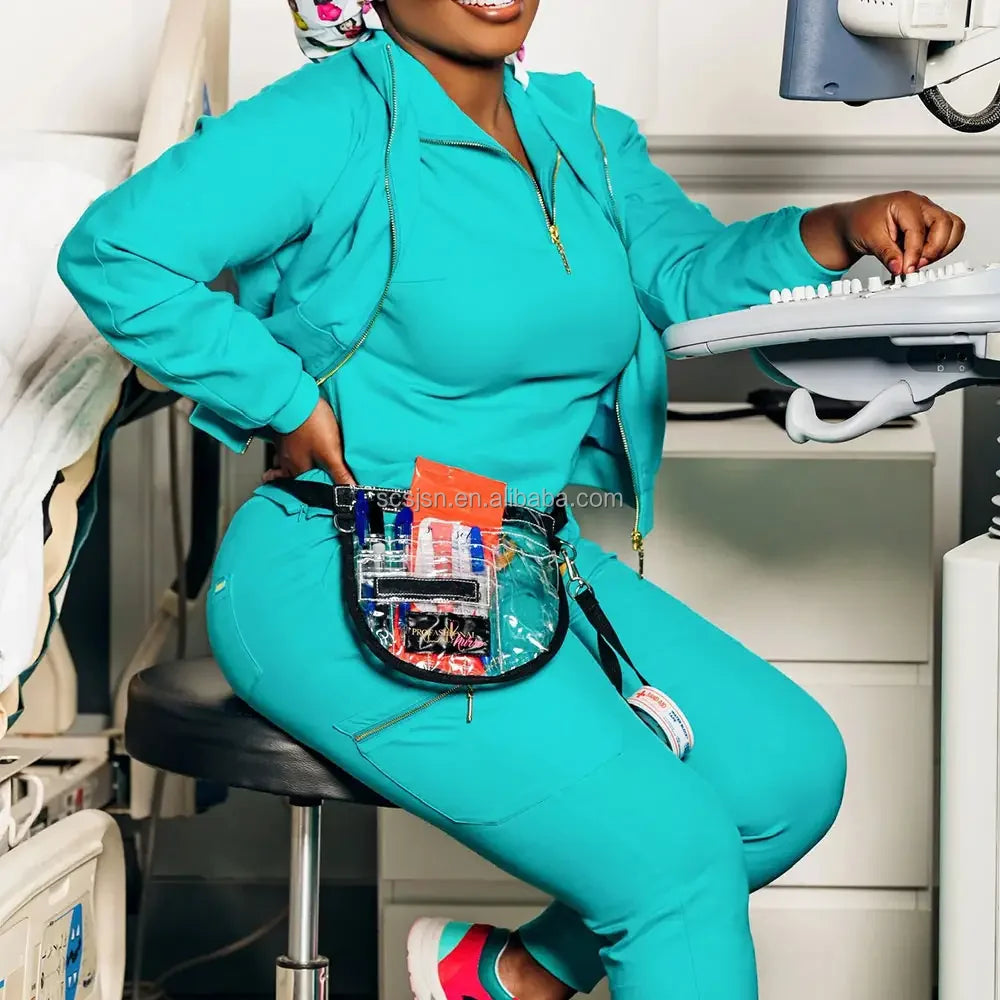 Ready Scrub Uniform Set Female New Style Zipper Pullover Nurse Uniforms Set Stretch Hospital Jogger Wholesale Medical Uniform