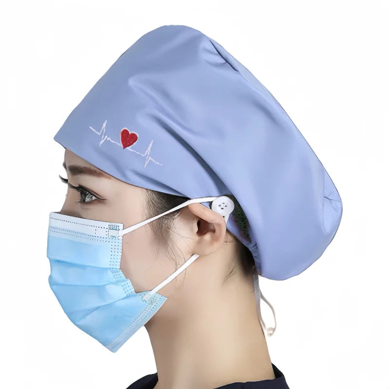 High Quality Elastic Nurse Hats Sweat-Absorbent Scrubs Caps for Dentist Pet Clinic & Beautician Working Accessories in Cotton