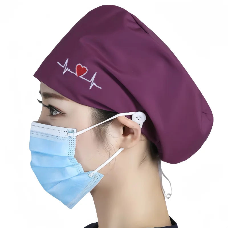 High Quality Elastic Nurse Hats Sweat-Absorbent Scrubs Caps for Dentist Pet Clinic & Beautician Working Accessories in Cotton