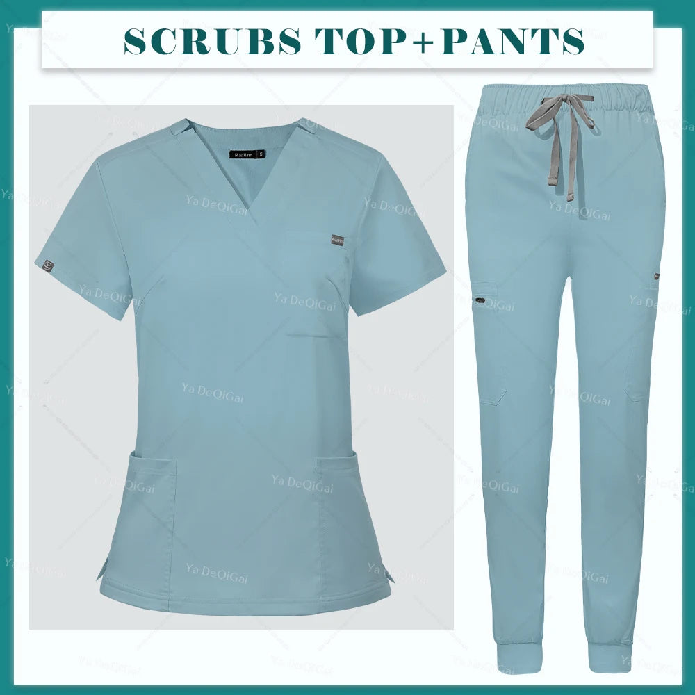 Women's V-Neck Scrub Set – Short Sleeve Top & Jogger Pants
