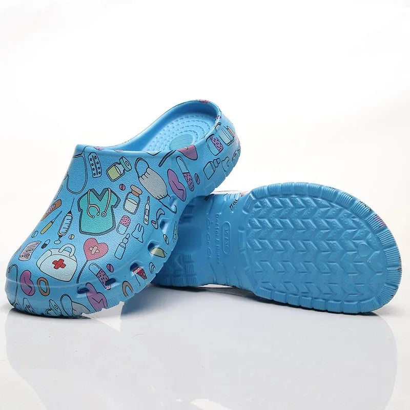 Medical Print Nurse Clogs — Lightweight Non-Slip EVA Shoes