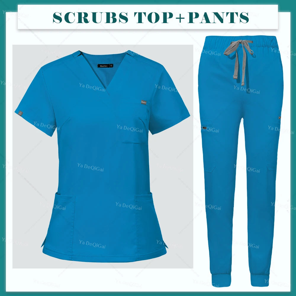 Women's V-Neck Scrub Set – Short Sleeve Top & Jogger Pants