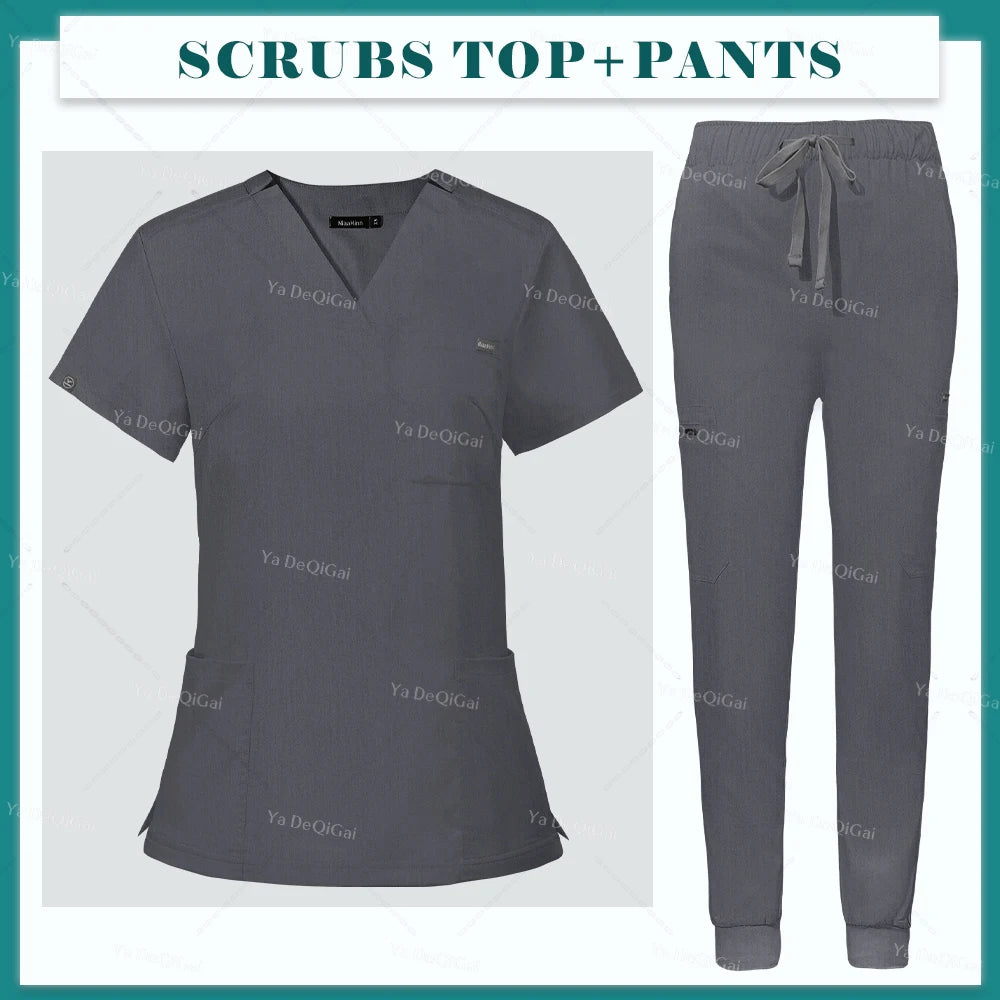 Women's V-Neck Scrub Set – Short Sleeve Top & Jogger Pants