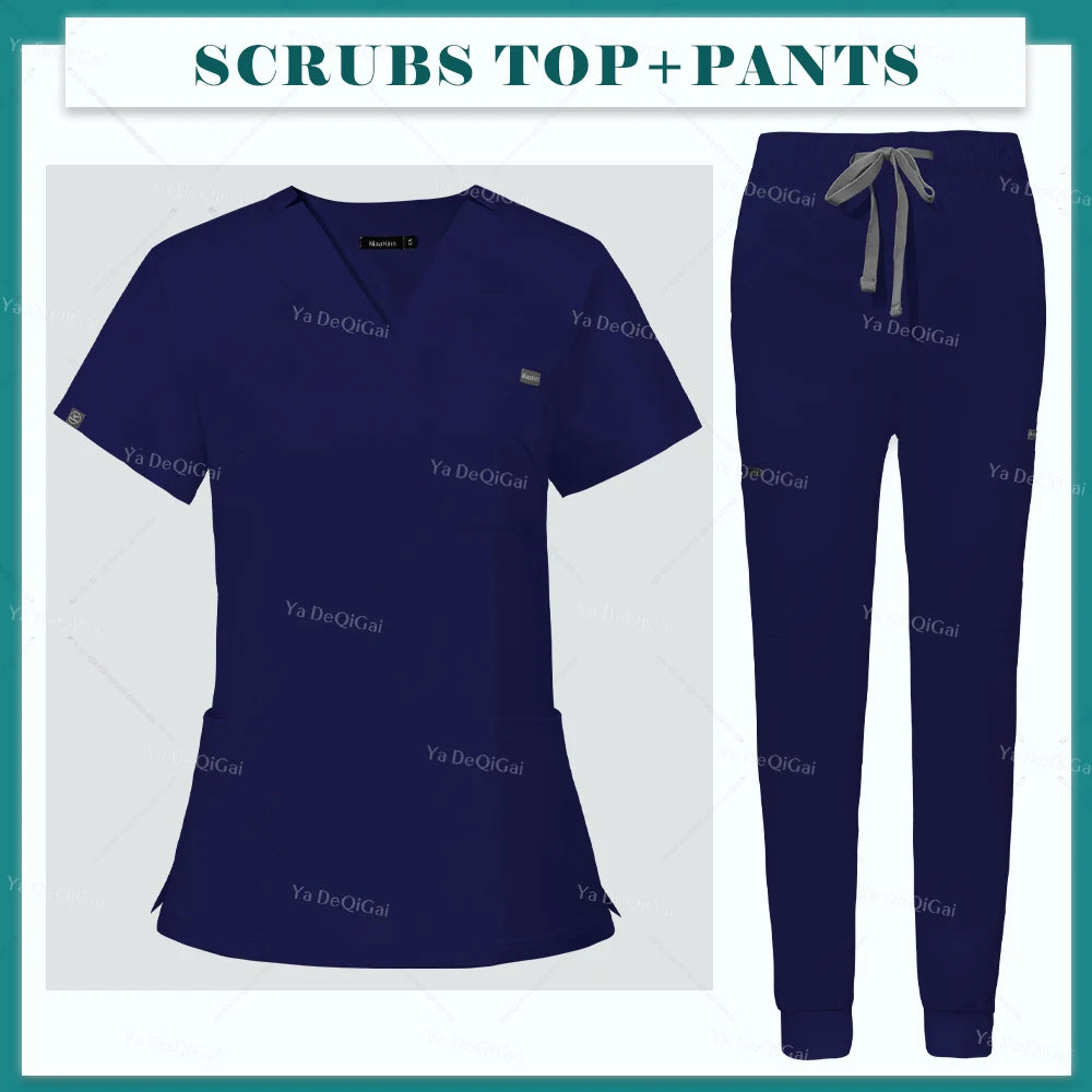 Women's V-Neck Scrub Set – Short Sleeve Top & Jogger Pants