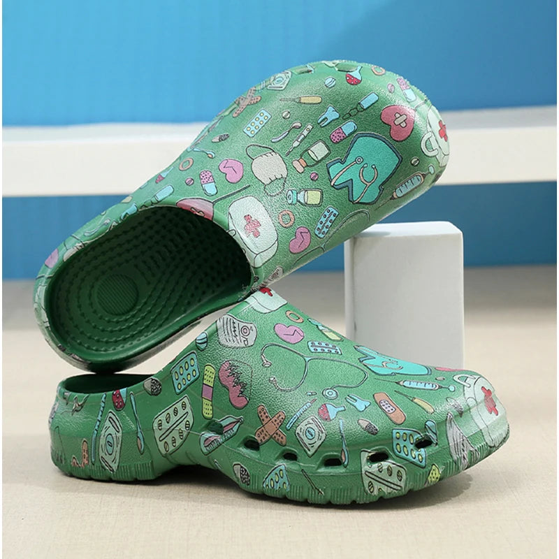 Medical Print Nurse Clogs — Lightweight Non-Slip EVA Shoes