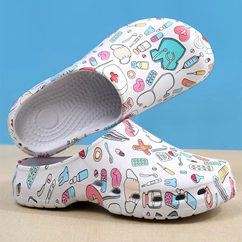 Medical Print Nurse Clogs — Lightweight Non-Slip EVA Shoes