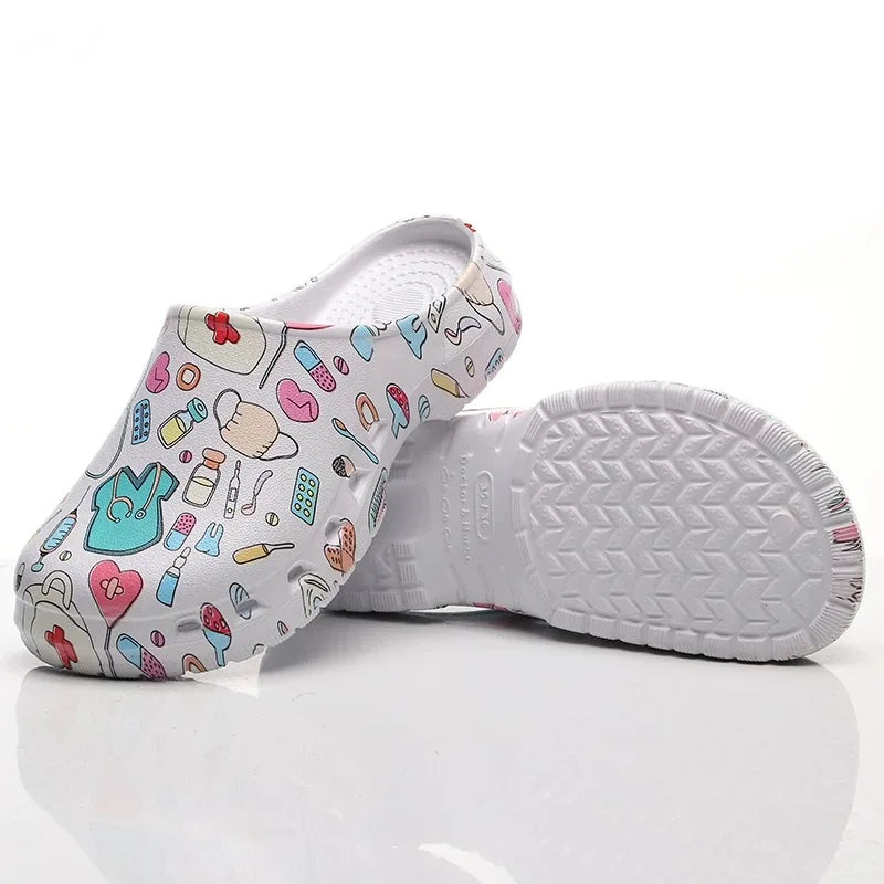 Medical Print Nurse Clogs — Lightweight Non-Slip EVA Shoes