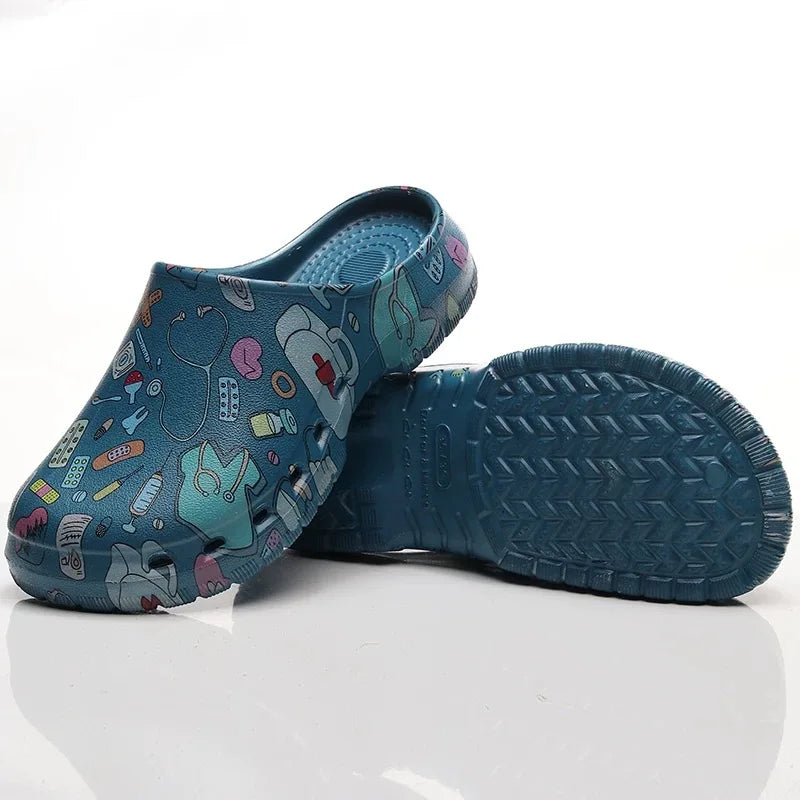 Medical Print Nurse Clogs — Lightweight Non-Slip EVA Shoes