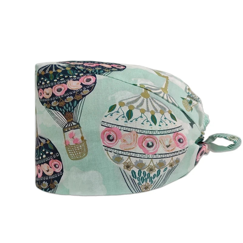 Adjustable Nurse Scrub Cap – Unisex Cotton Print Surgical Hat