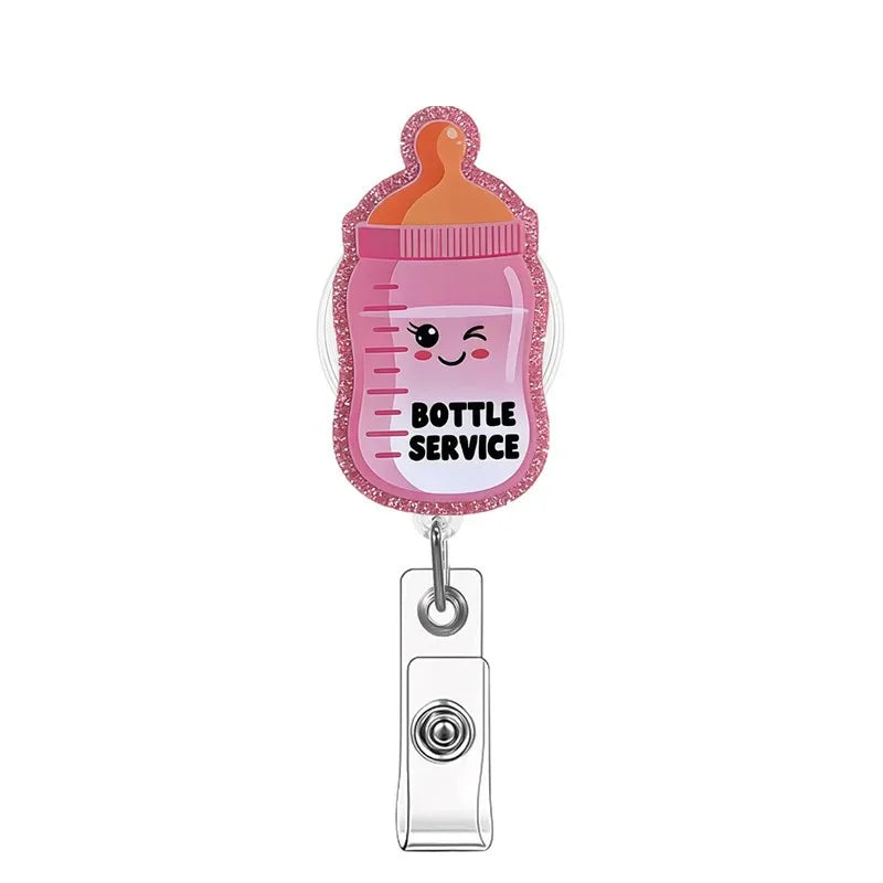 Glitter Acrylic Funny Quote Retractable Badge Reel — Nurse & Doctor ID Holder