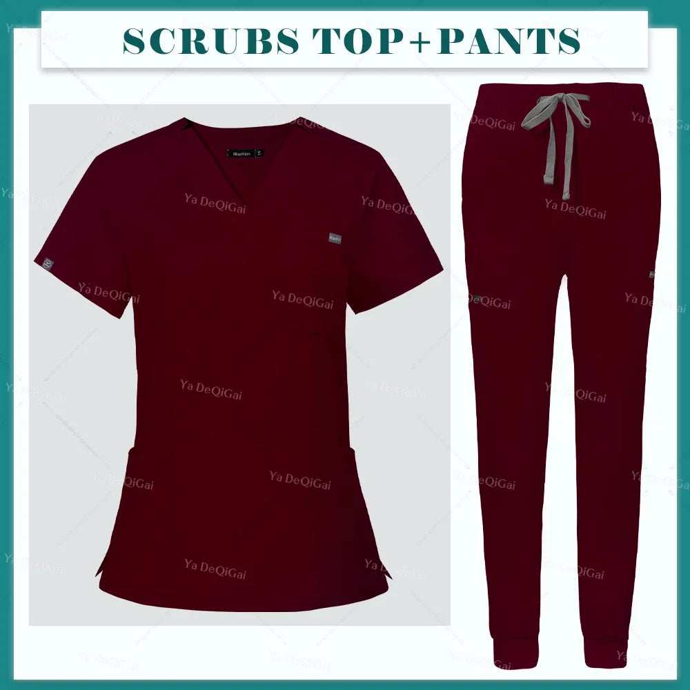 Women's V-Neck Scrub Set – Short Sleeve Top & Jogger Pants