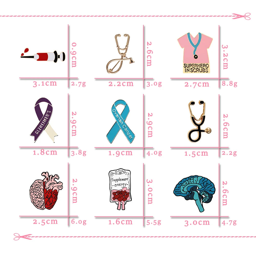 Medical Theme Nurse Enamel Pin Brooch — Stethoscope & Syringe Lapel Badge