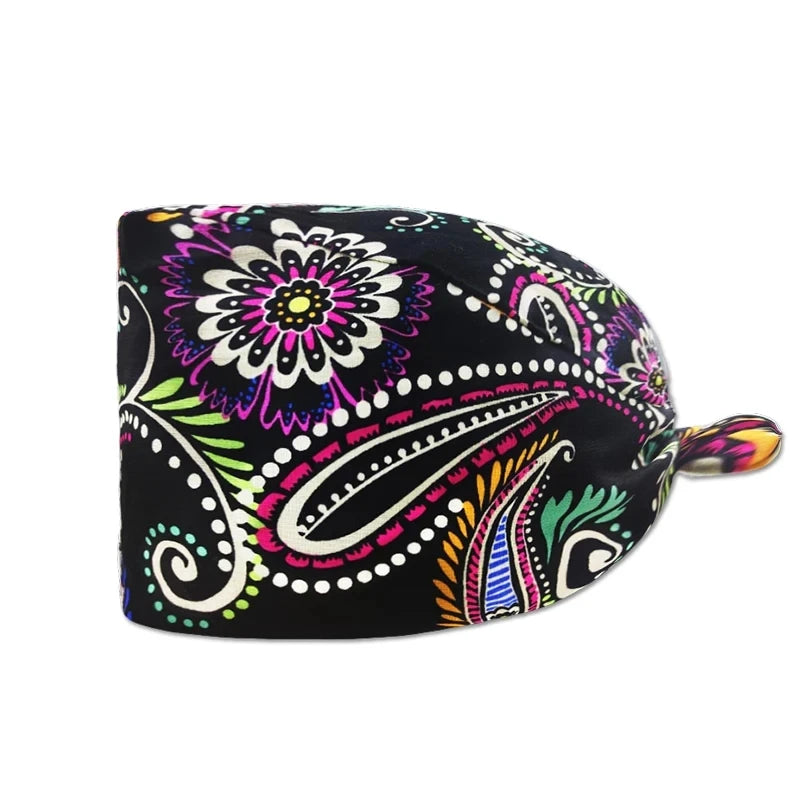 Adjustable Nurse Scrub Cap – Unisex Cotton Print Surgical Hat