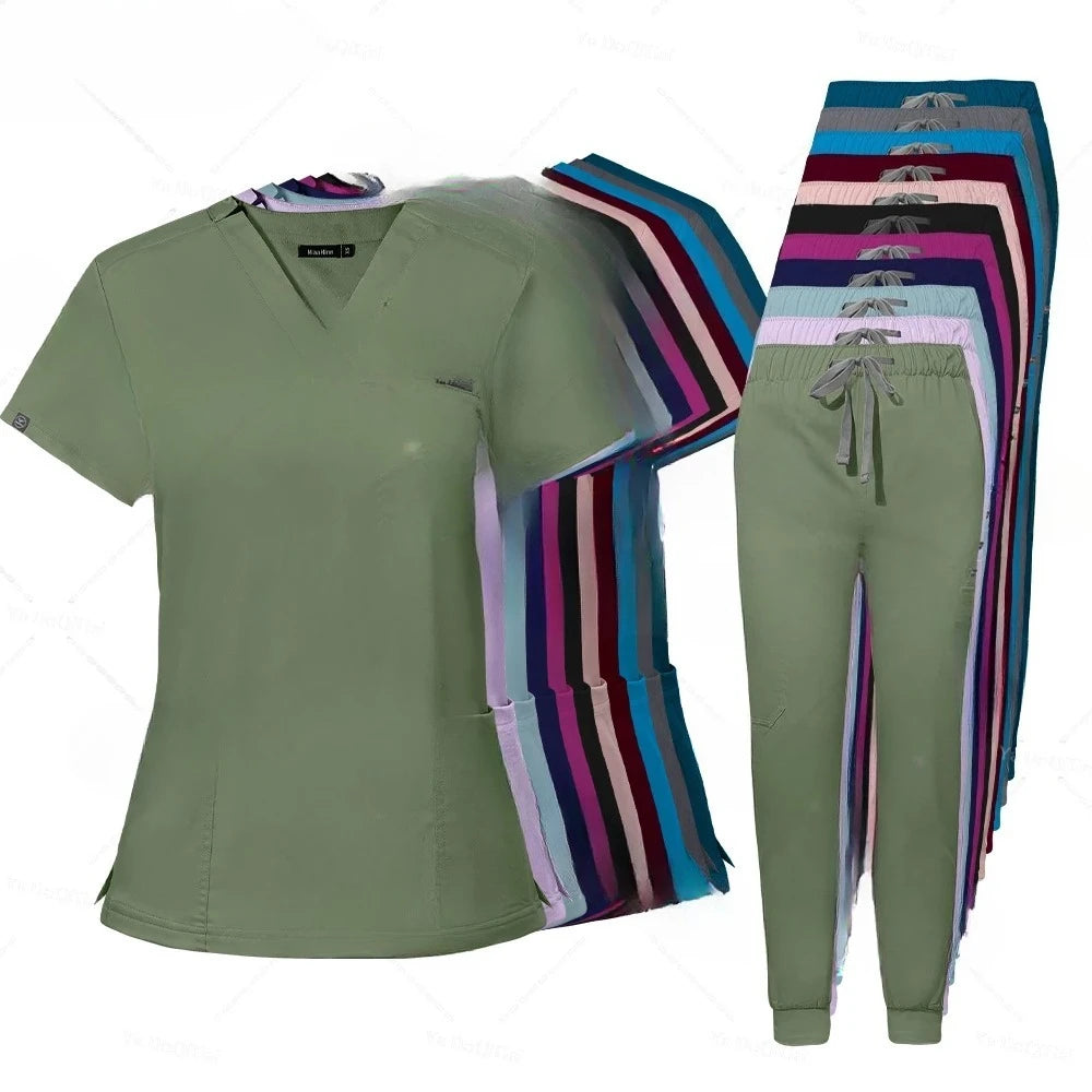 Women's V-Neck Scrub Set – Short Sleeve Top & Jogger Pants