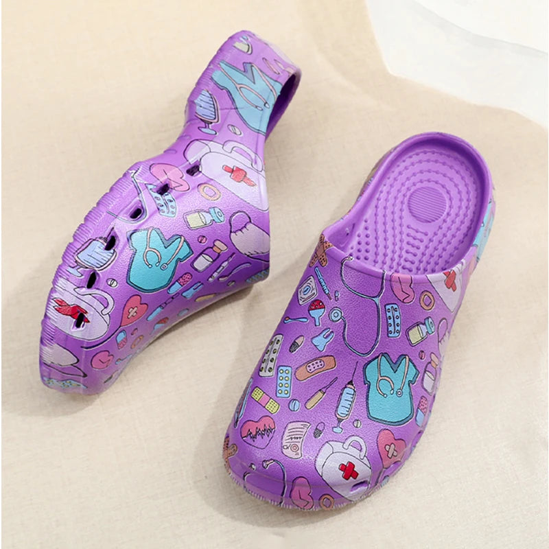 Medical Print Nurse Clogs — Lightweight Non-Slip EVA Shoes