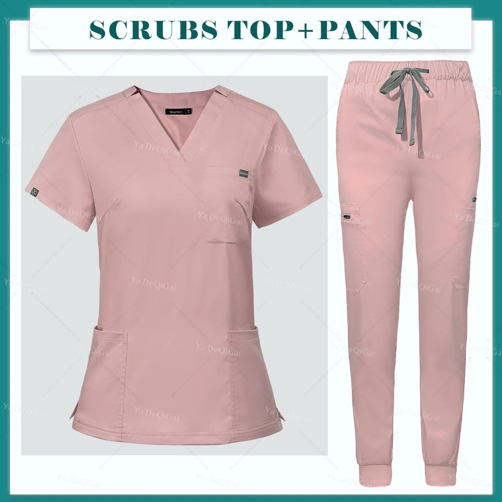 Women's V-Neck Scrub Set – Short Sleeve Top & Jogger Pants