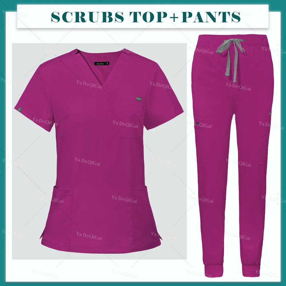 Women's V-Neck Scrub Set – Short Sleeve Top & Jogger Pants
