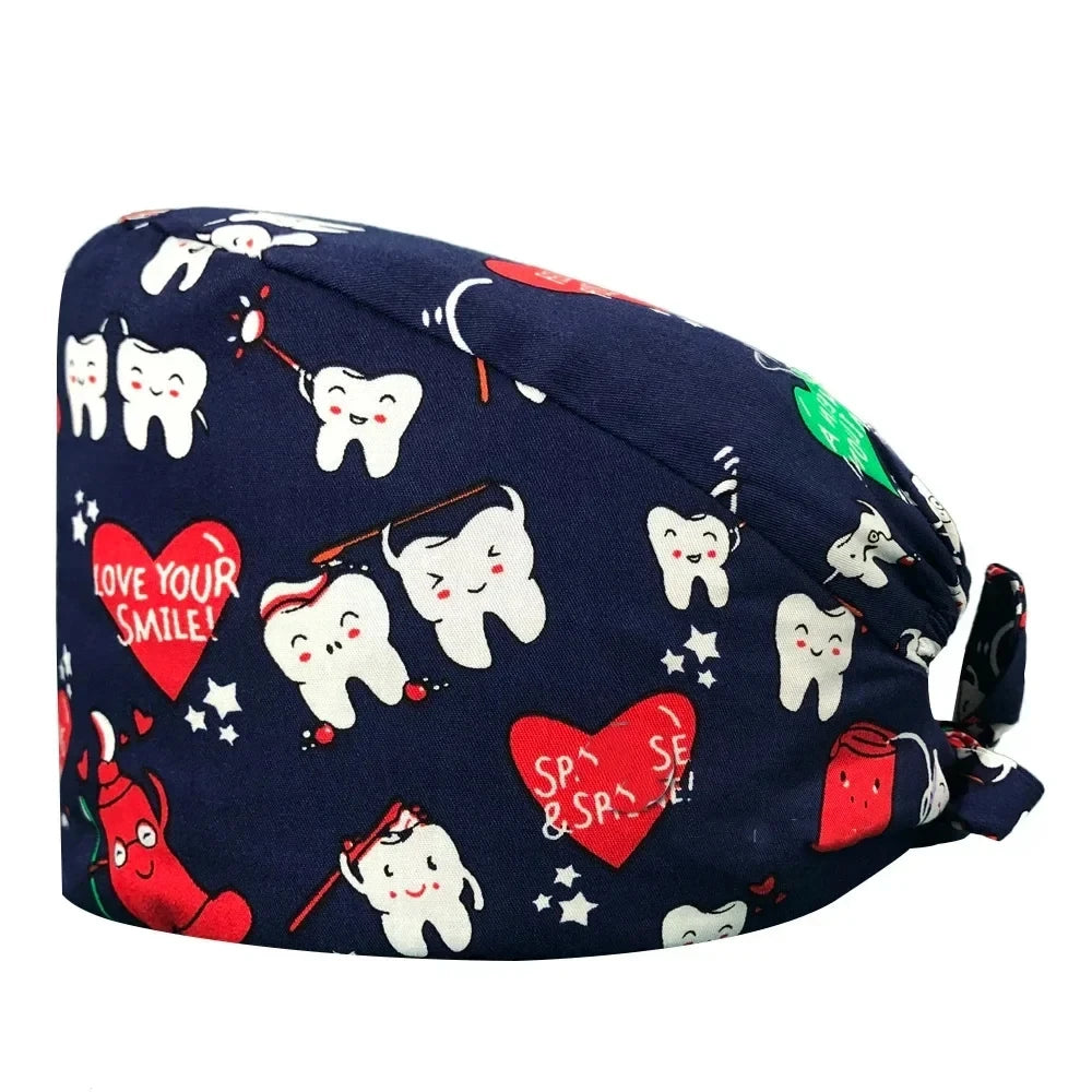 Adjustable Nurse Scrub Cap – Unisex Cotton Print Surgical Hat