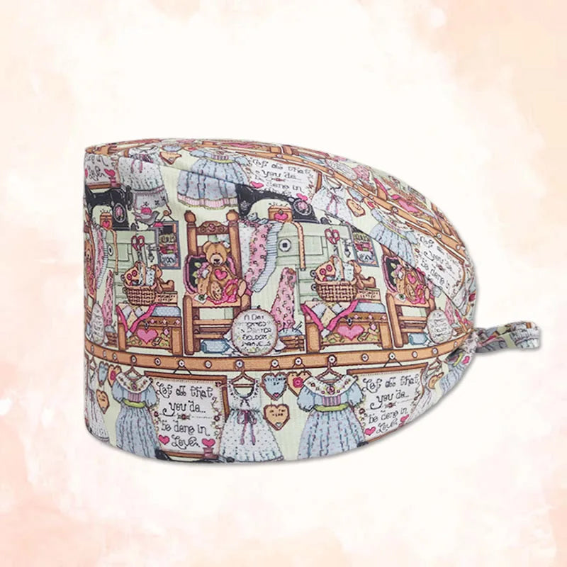 Adjustable Nurse Scrub Cap – Unisex Cotton Print Surgical Hat