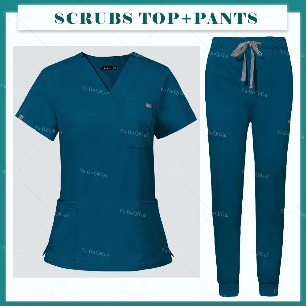 Women's V-Neck Scrub Set – Short Sleeve Top & Jogger Pants