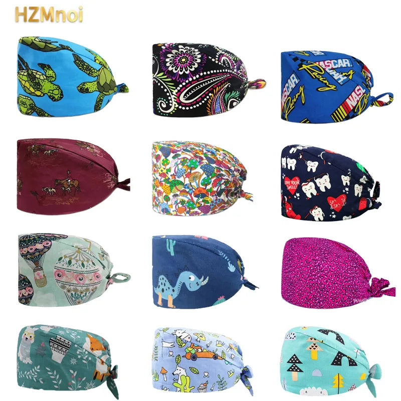 Adjustable Nurse Scrub Cap – Unisex Cotton Print Surgical Hat