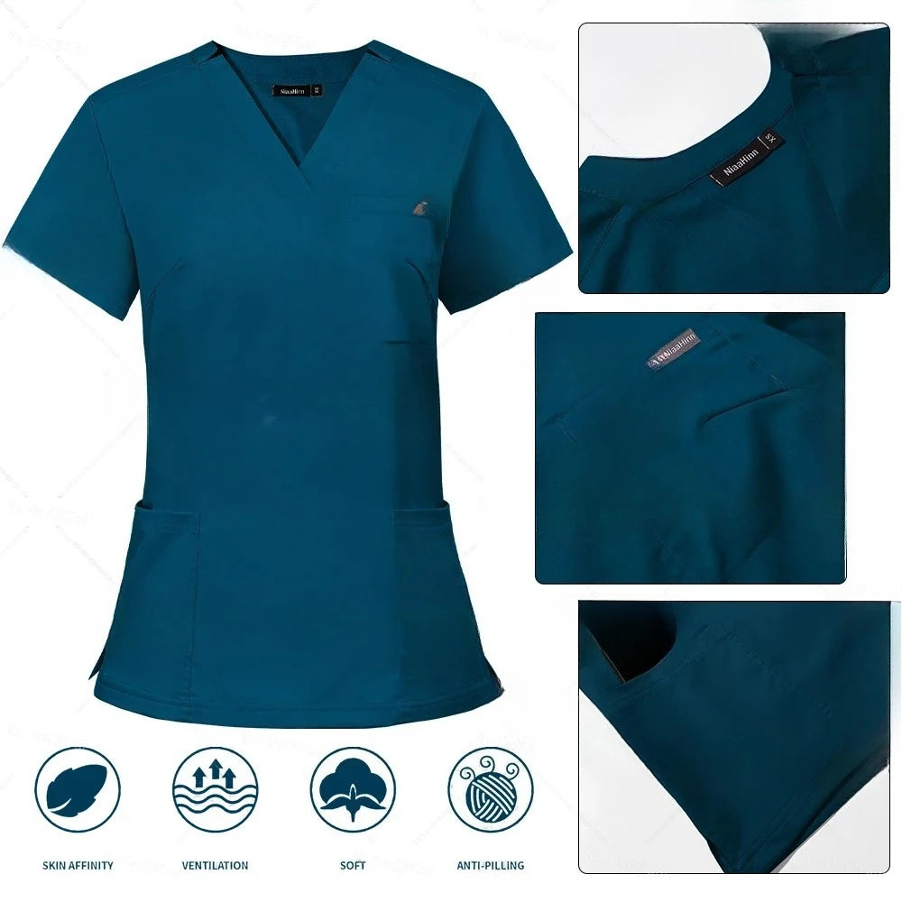 Women's V-Neck Scrub Set – Short Sleeve Top & Jogger Pants