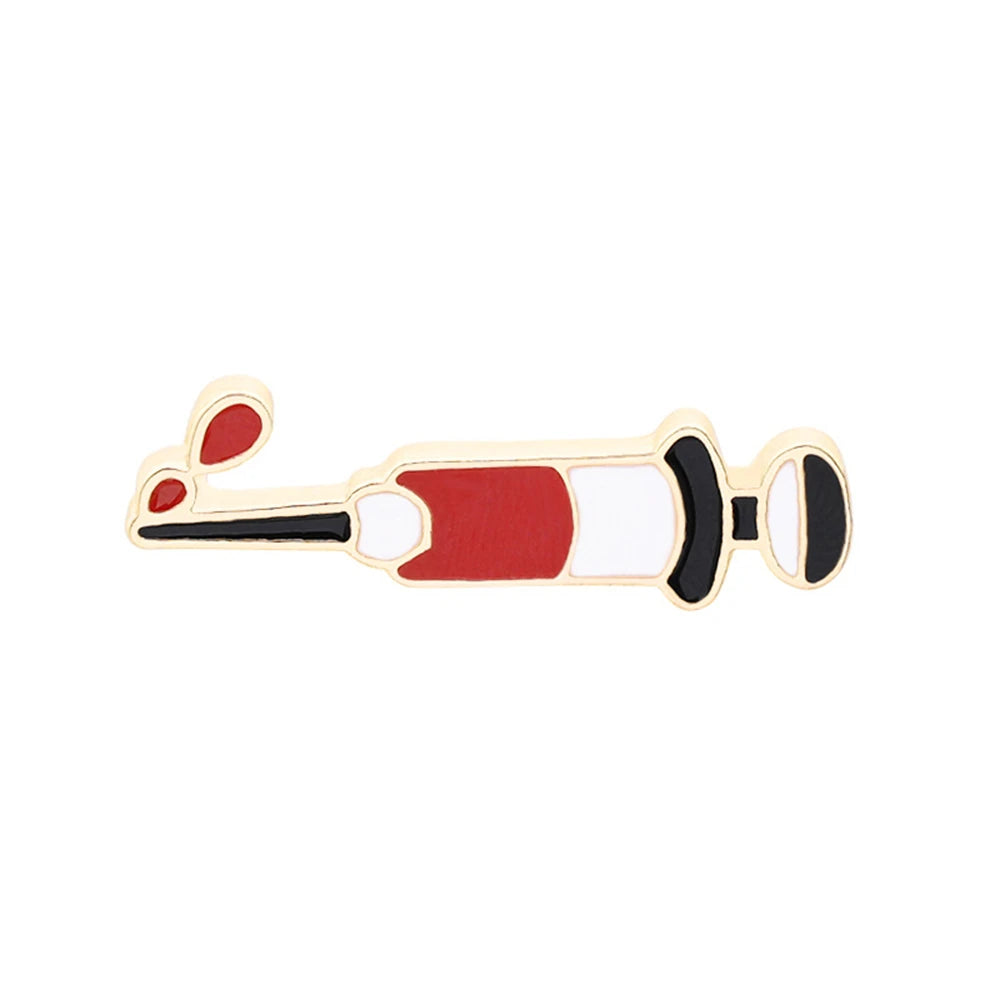 Medical Theme Nurse Enamel Pin Brooch — Stethoscope & Syringe Lapel Badge