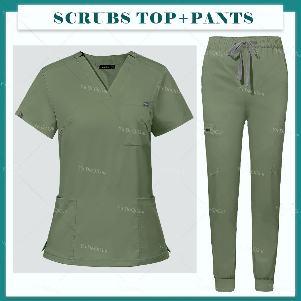 Women's V-Neck Scrub Set – Short Sleeve Top & Jogger Pants