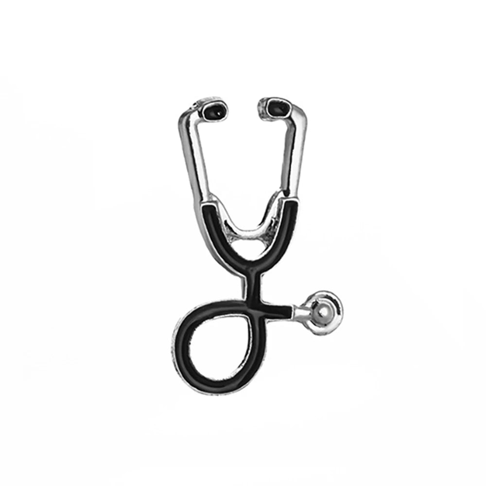 Medical Theme Nurse Enamel Pin Brooch — Stethoscope & Syringe Lapel Badge