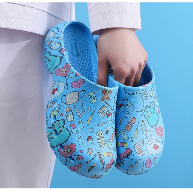 Medical Print Nurse Clogs — Lightweight Non-Slip EVA Shoes