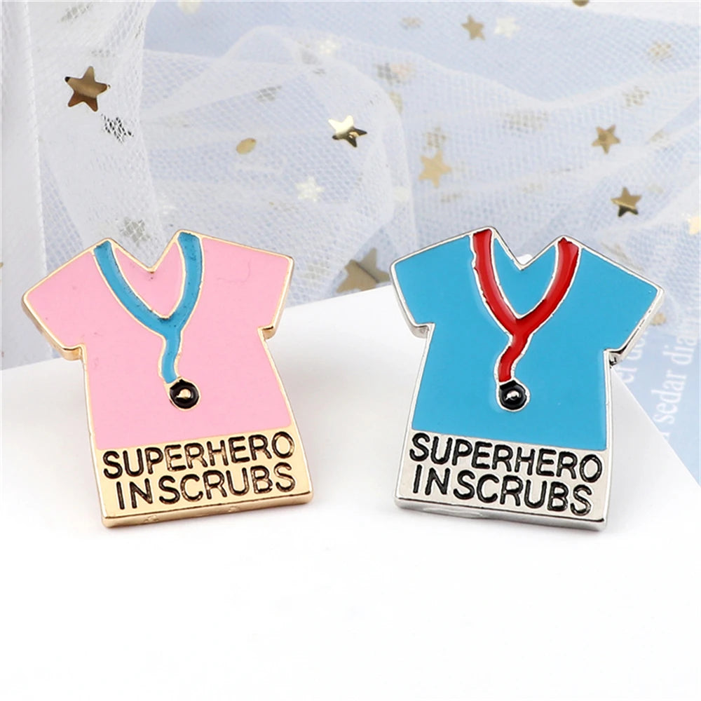 Medical Theme Nurse Enamel Pin Brooch — Stethoscope & Syringe Lapel Badge