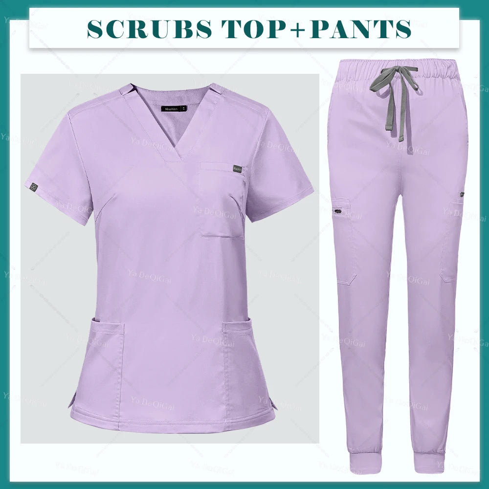 Women's V-Neck Scrub Set – Short Sleeve Top & Jogger Pants