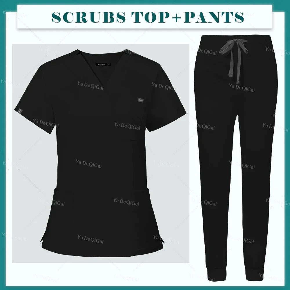 Women's V-Neck Scrub Set – Short Sleeve Top & Jogger Pants